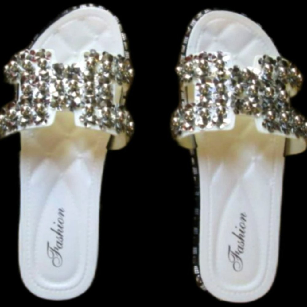 Bling Bling, Silver Tone, Slides, Size 5.5, Girls, Women, Teens, Gift Giving,